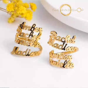 Ouvrir l&#39;image dans le diaporama, bague avec 4 prenoms en or
